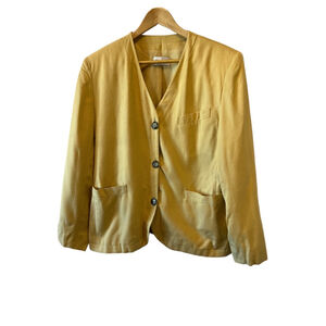 VINTAGE Pale Yellow Button Up Lightweight Shoulder Pad Oversized Blazer Jacket